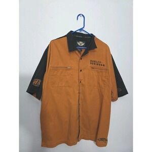 Harley-Davidson Men's 2X Tall Orange & Black Button-Up Shirt – Zipper Pockets